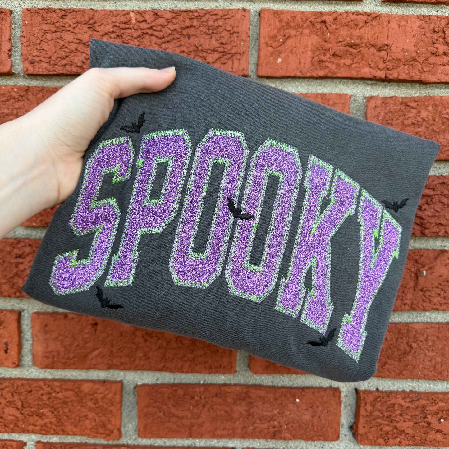 Embroidered Spooky Glitter Top