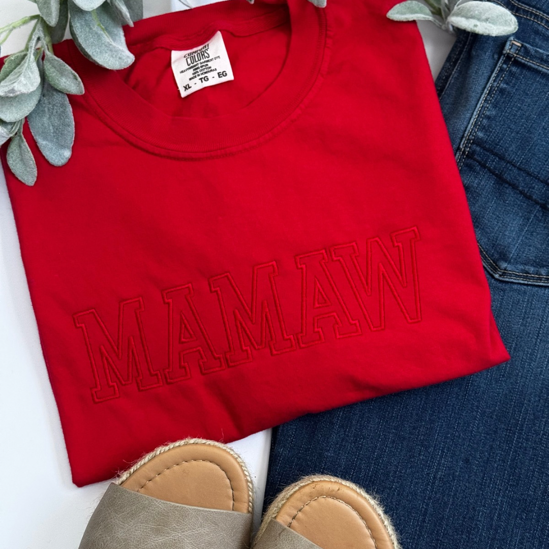 RTS- Tone on Tone Embroidered Mamaw Tee