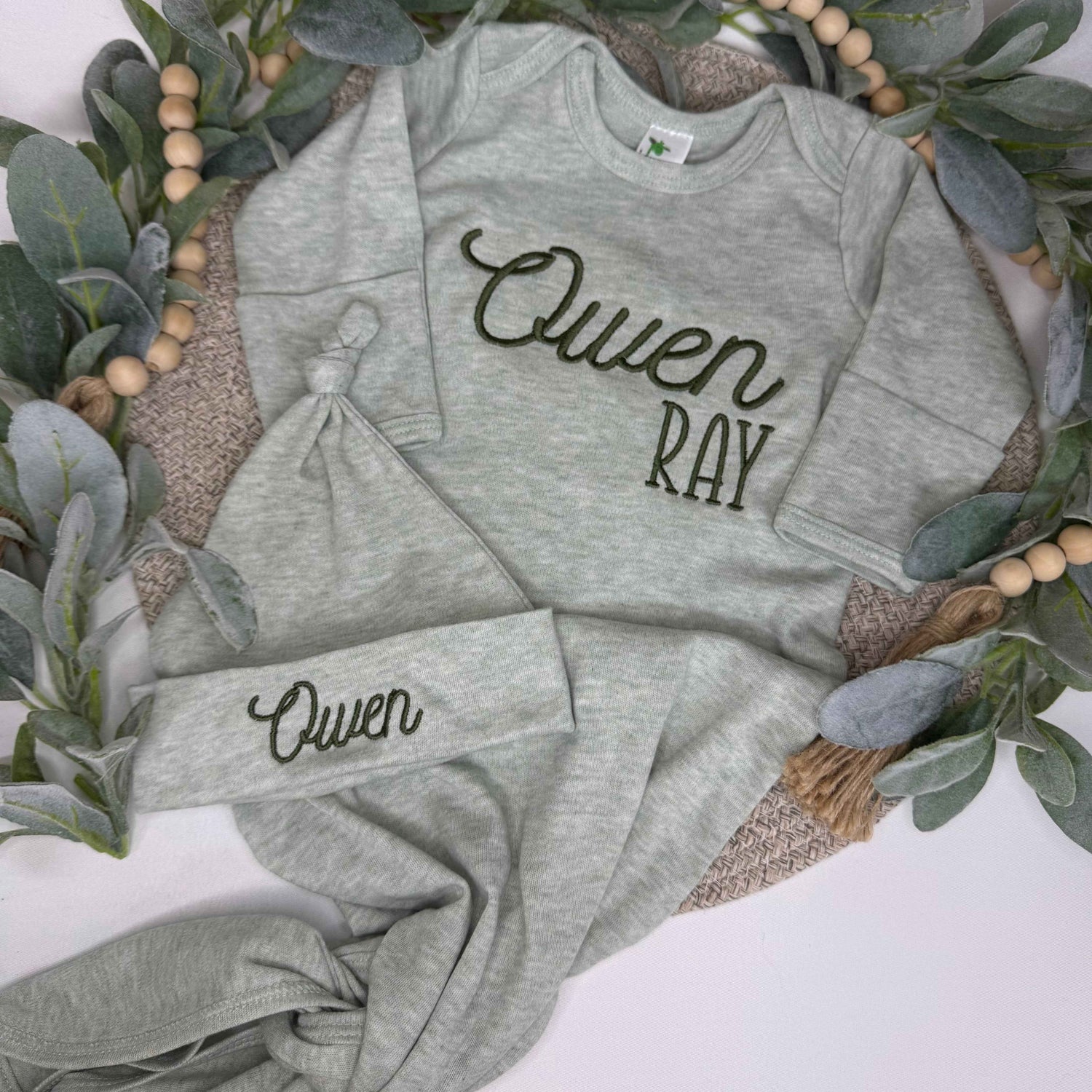 Custom Embroidered Baby Knotted Gown & Hat