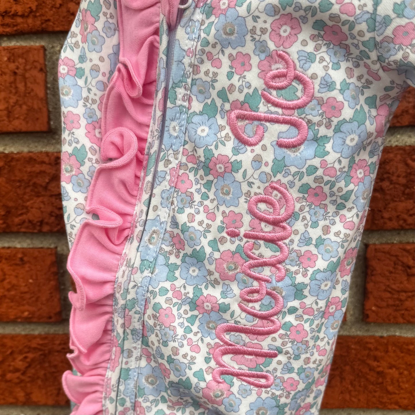 Custom Embroidered Floral Zipped Footie