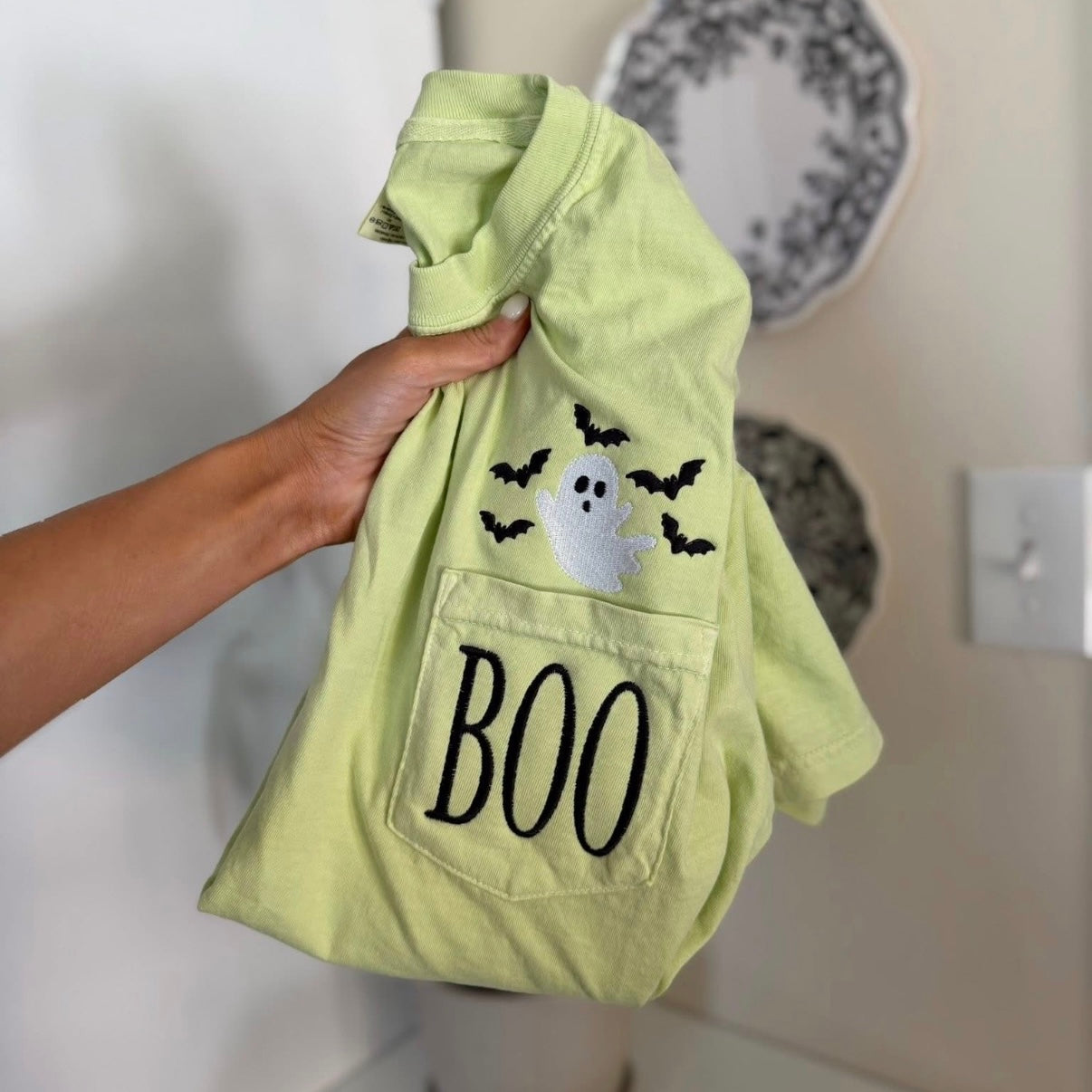 PREORDER- EmbroideredBoo Pocket Tee