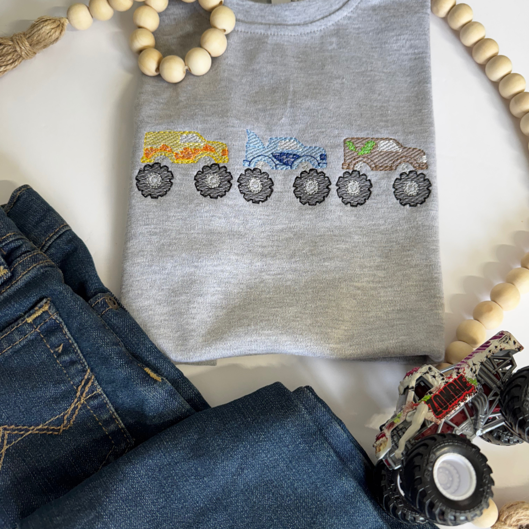 Embroidered Sketch Monster Truck Trio Tee