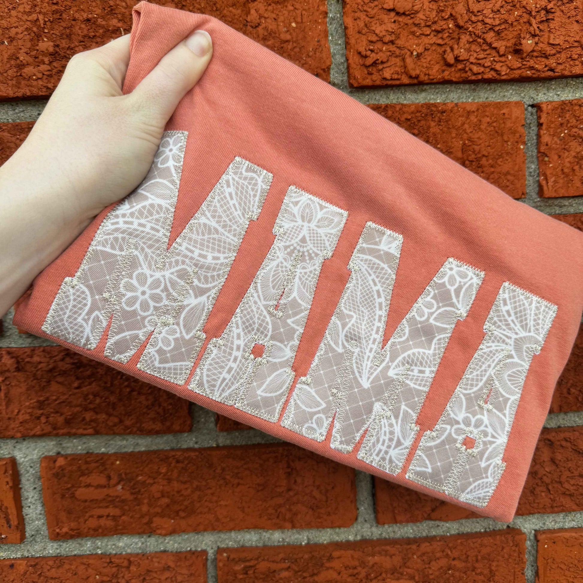 RTS- Embroidered Lace Pattern Mama Tee