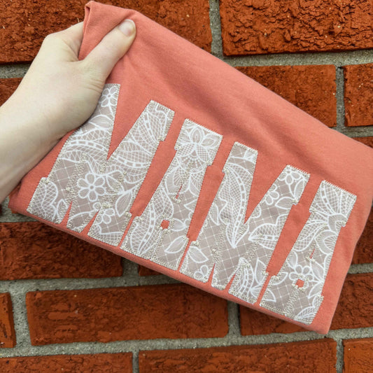 RTS- Embroidered Lace Pattern Mama Tee