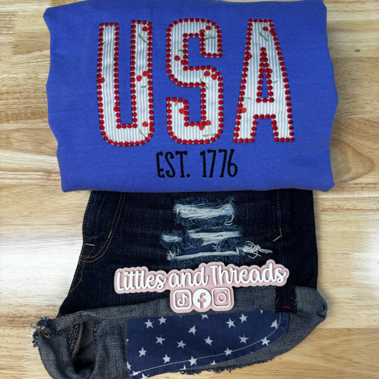 Embroidered USA Cherry Tee