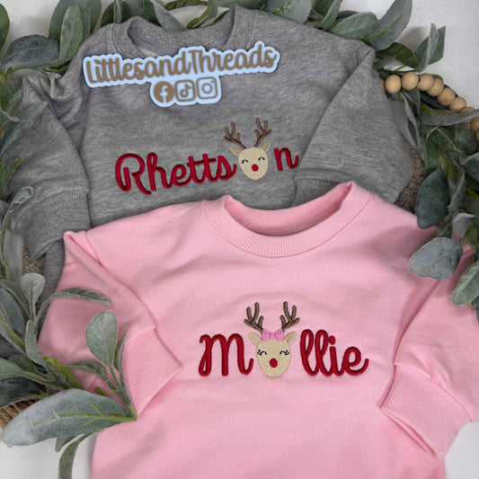 Reindeer Embroidered Christmas Tops