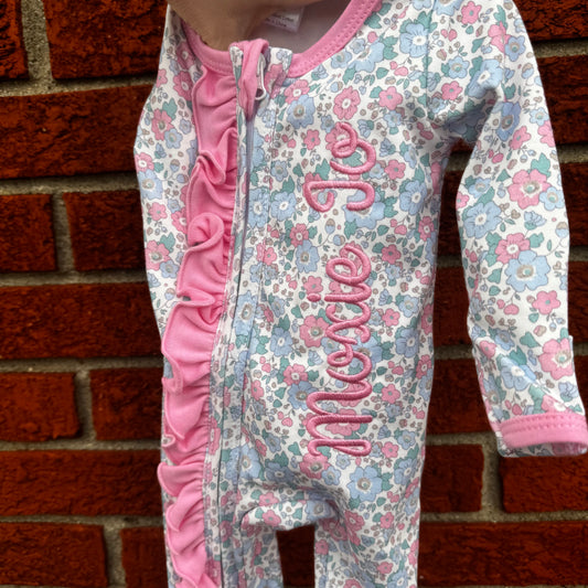 Custom Embroidered Floral Zipped Footie