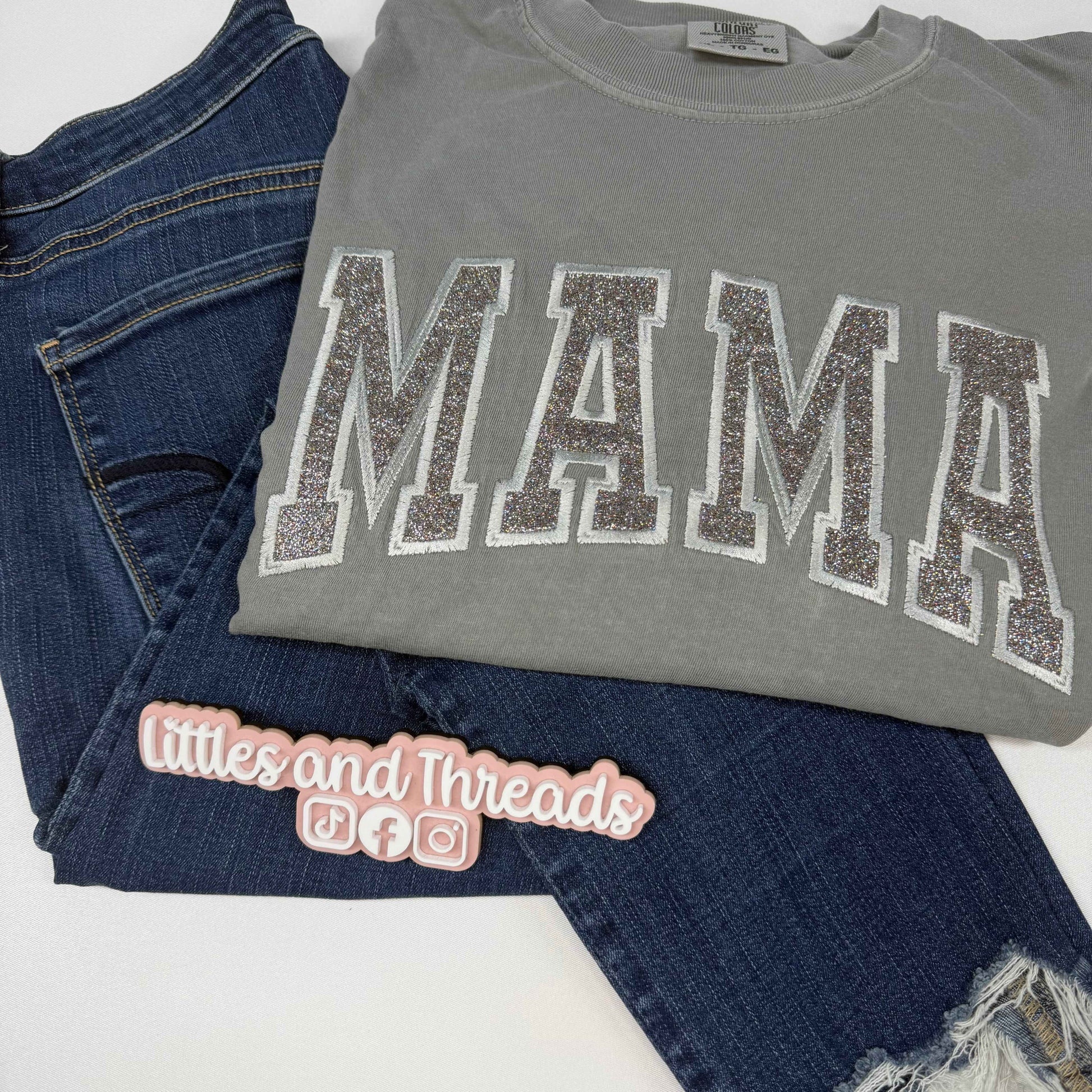 Embroidered Glitter Mama Tee