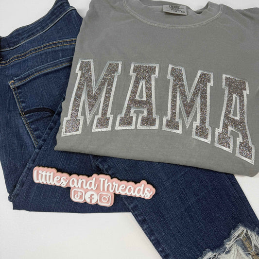 Embroidered Glitter Mama Tee
