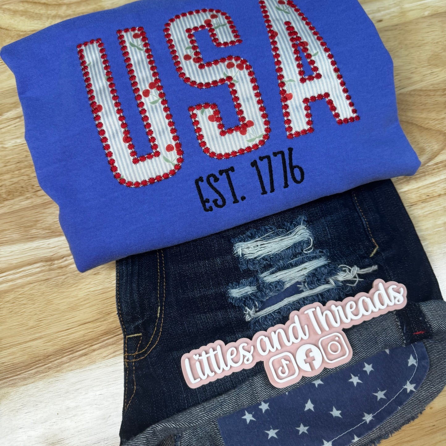 RTS- Embroidered USA Cherry Tee