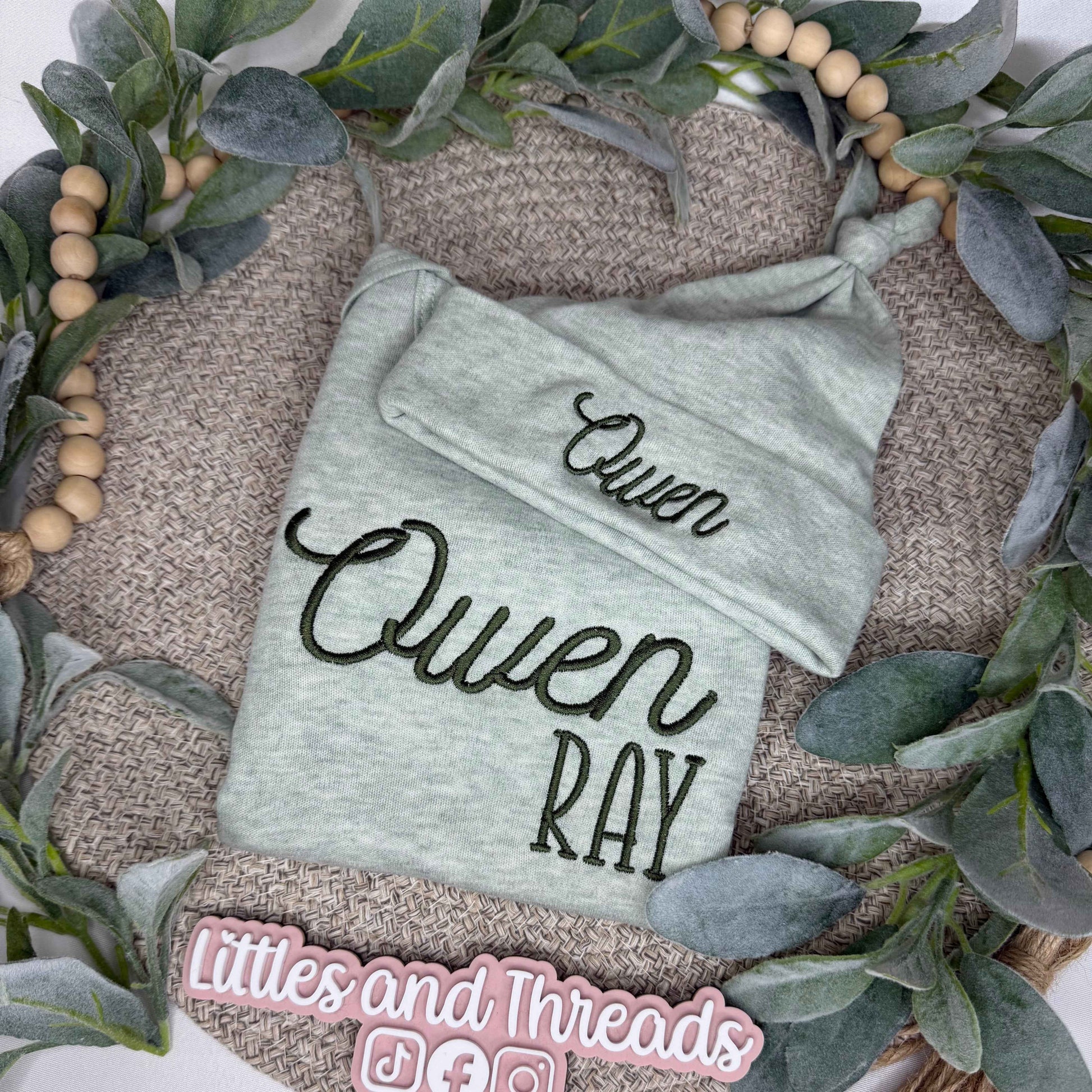 Custom Embroidered Baby Knotted Gown & Hat