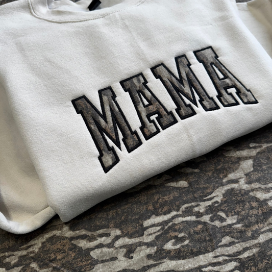 PRE ORDER- Embroidered Camo Mama Crewneck