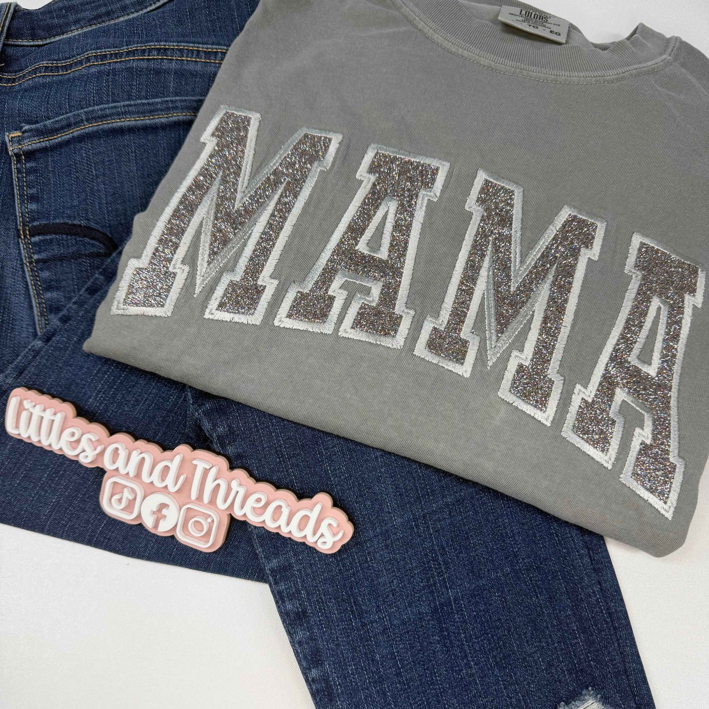 Embroidered Glitter Mama Tee