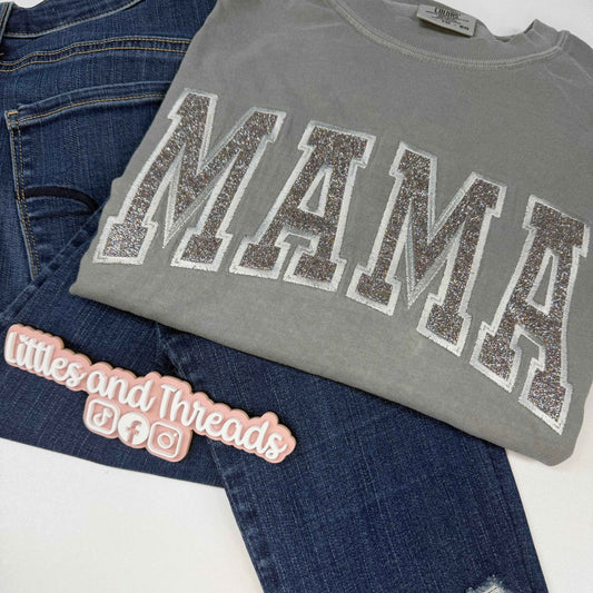 Embroidered Glitter Mama Tee