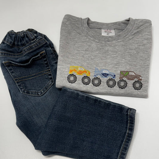 Embroidered Sketch Monster Truck Trio Tee