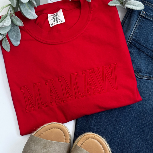 Tone on Tone Embroidered Mamaw Tee