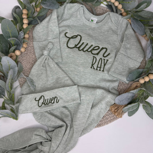 Custom Embroidered Baby Knotted Gown & Hat