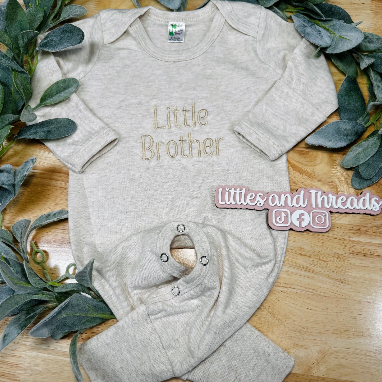 RTS- Embroidered Little brother long sleeve with fold over mittens