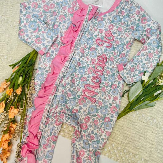 Custom Embroidered Floral Zipped Footie
