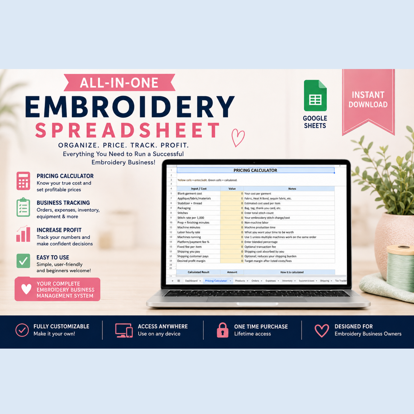 All In One Embroidery Speadsheet