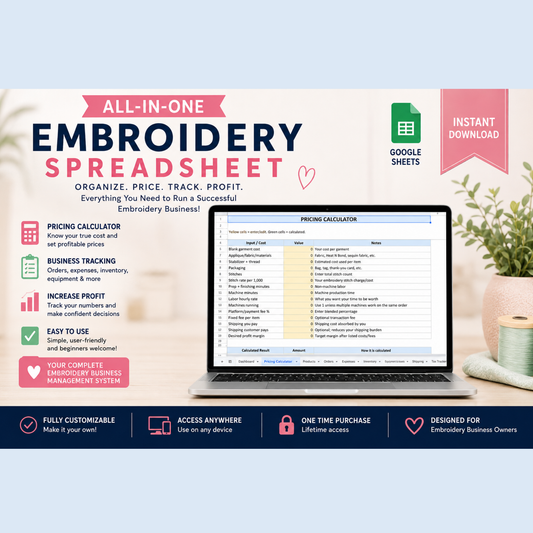 All In One Embroidery Speadsheet