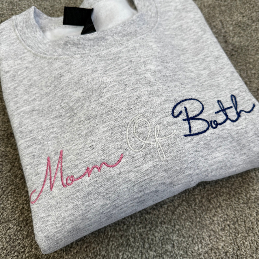 Mom of Both Embroidered Crewneck