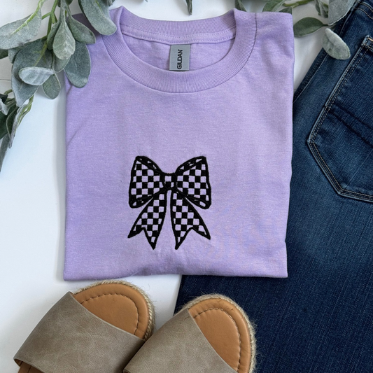 Checkered Bow Embroidered Tee