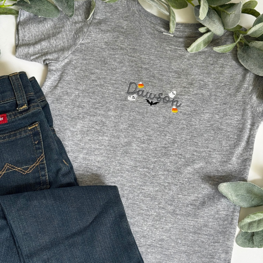 Embroidered Custom Halloween Kids Name Tee