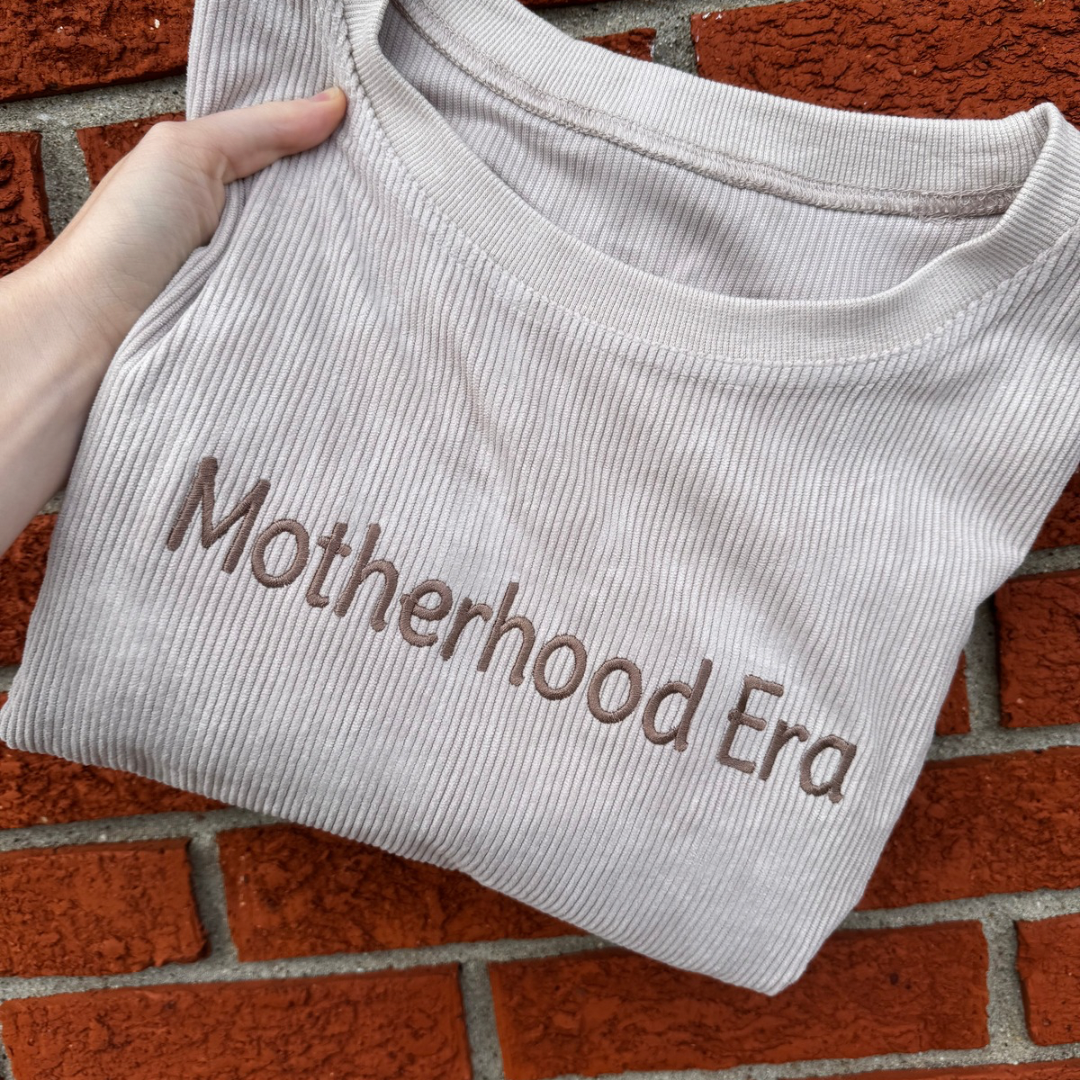Embroidered Motherhood Era Corded Crewneck