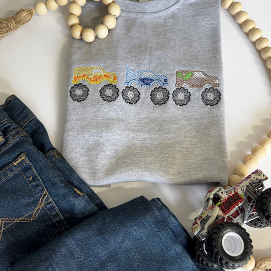 Embroidered Sketch Monster Truck Trio Tee
