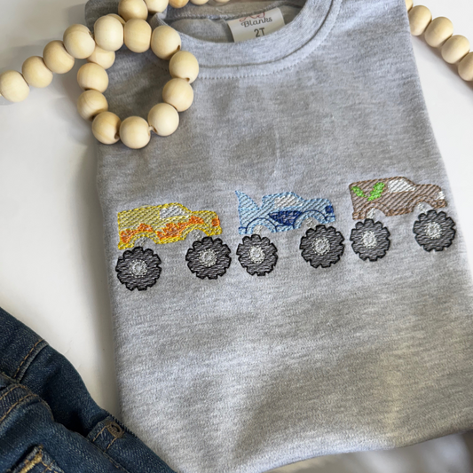 Embroidered Sketch Monster Truck Trio Tee