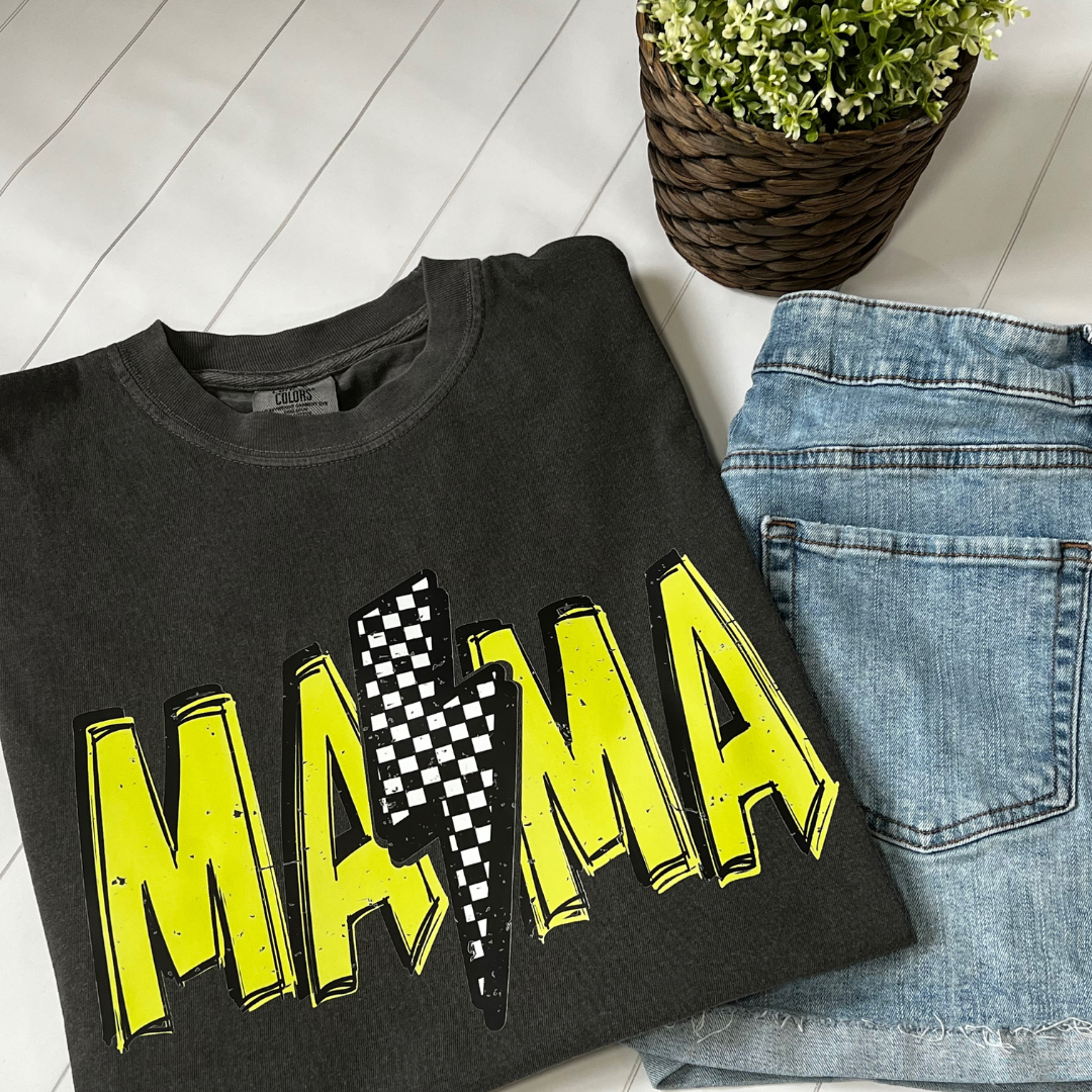 Checkered Neon Green Mama Bolt Tee