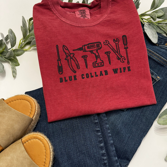 Red blue collar wife embroidered shirt