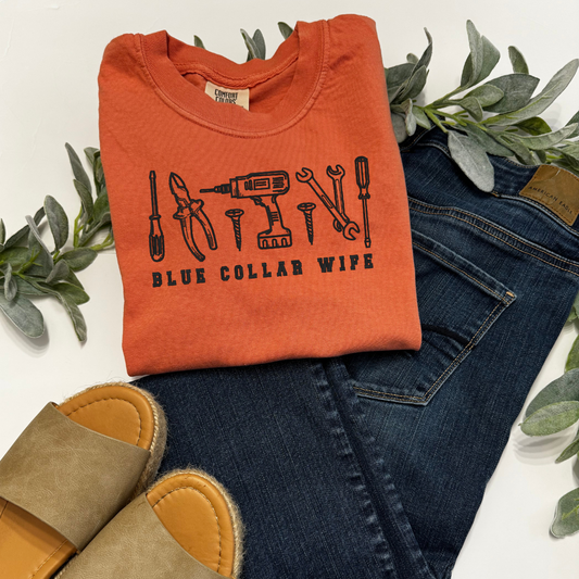 Embroidered orange blue collar wife shirt