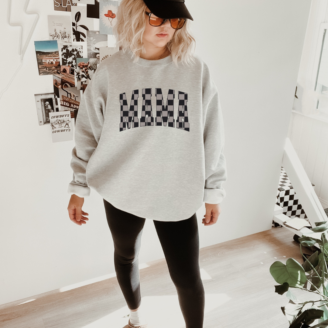 Retro Checkered Mama Crewneck