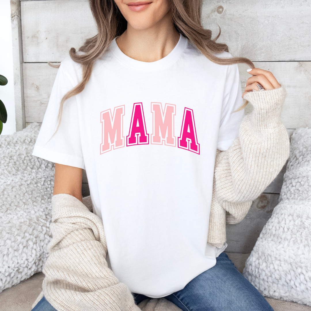 Pink Varsity Mama Tee