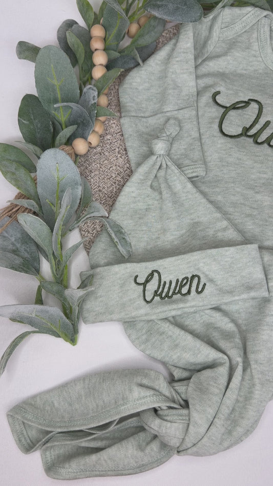 Custom Embroidered Baby Knotted Gown & Hat