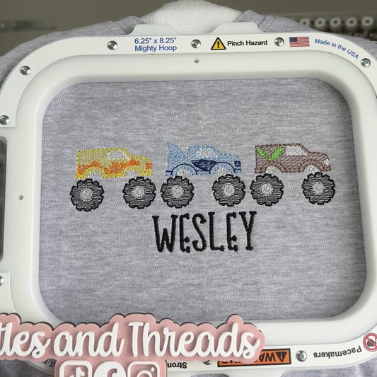 Embroidered Sketch Monster Truck Trio Tee
