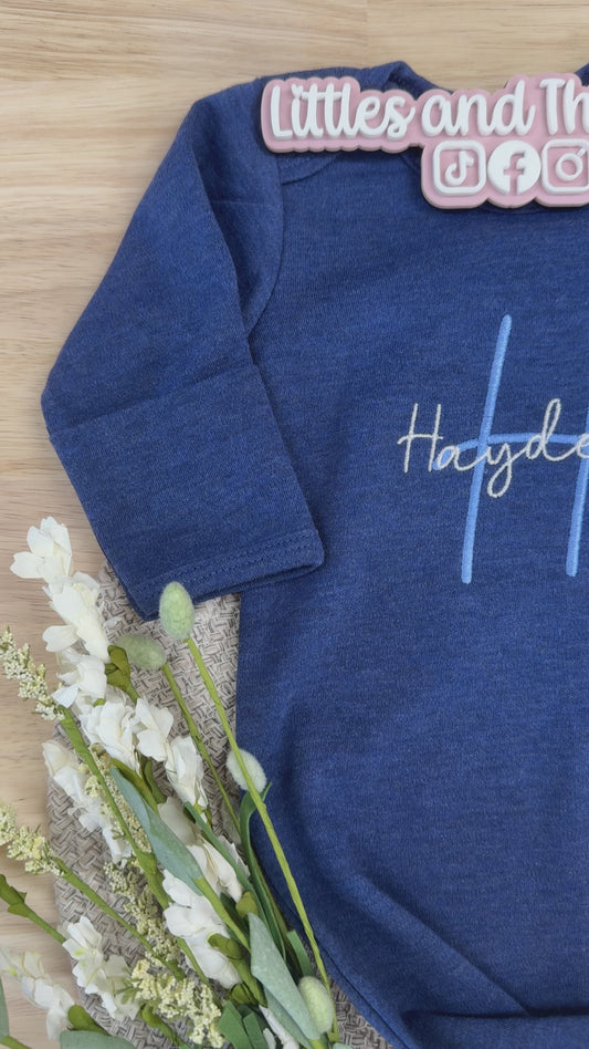 Custom Embroidered Baby Knotted Gown & Hat Set